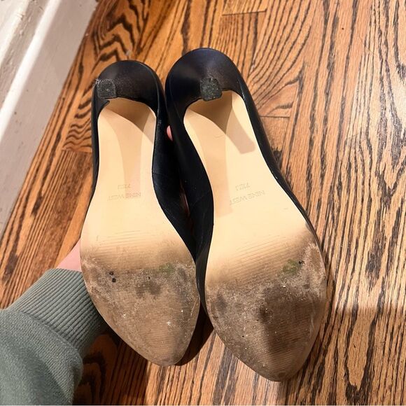 Nine West Rocha black leather almond toe slip on platform heels size 7.5 pumps - Picture 8 of 16